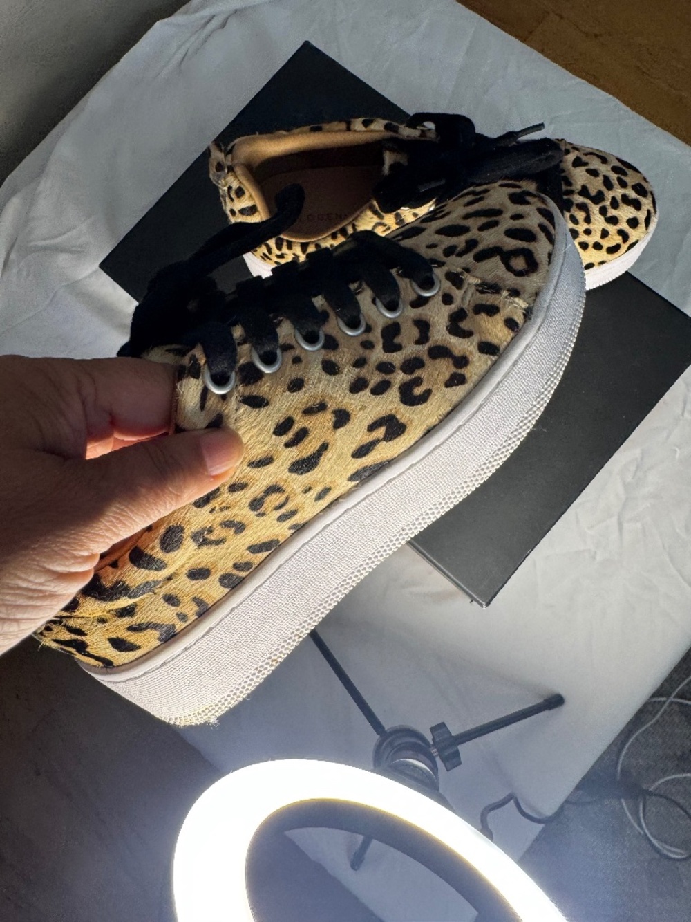 Halogen Ivie Leopard Print Calf Hair Platform Sneakers Women's Size 5